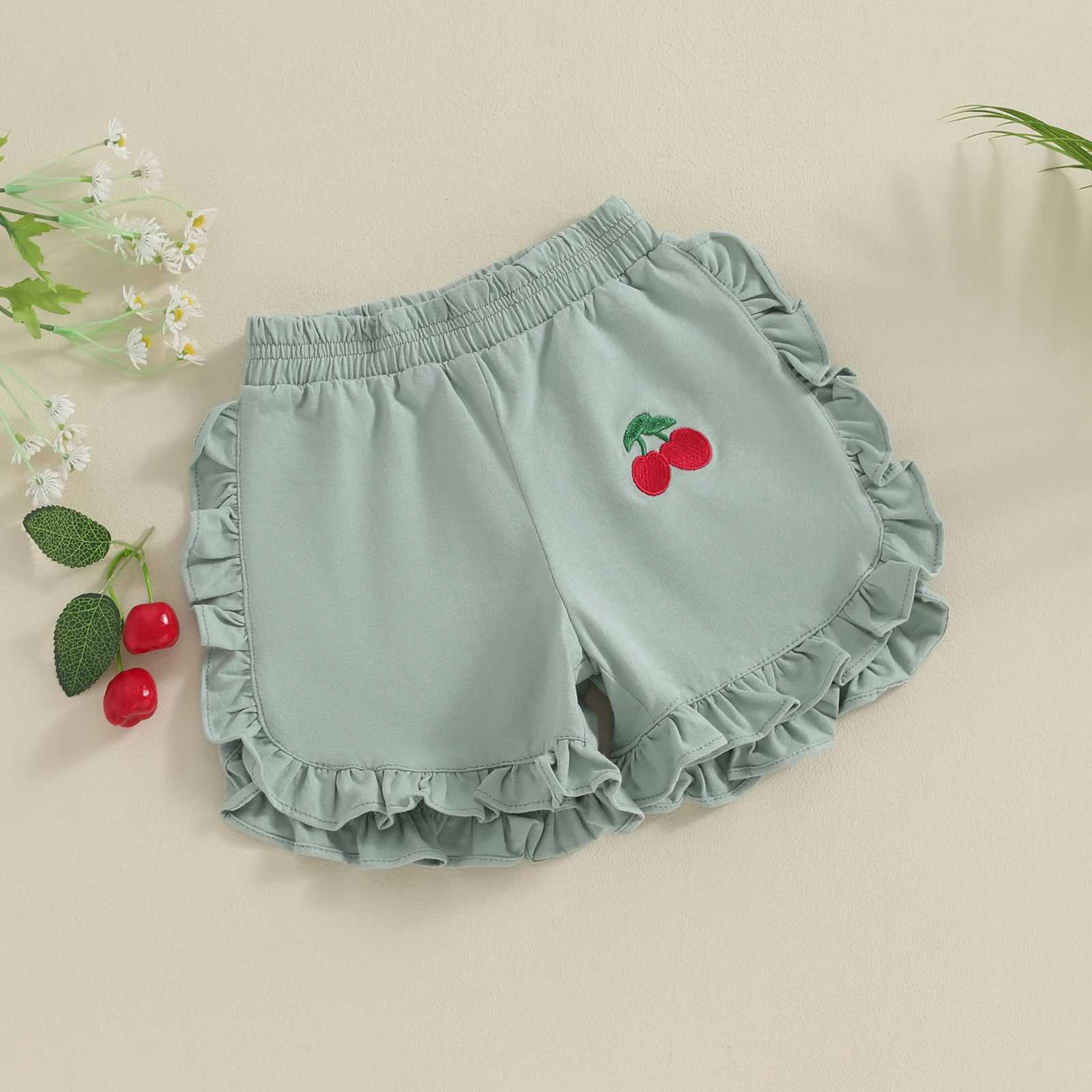 Pudcoco Toddler Kids Baby Girl Ruffled Shorts Cherry Embroidery Elastic Waist Kids Short Pants for Summer 6M-5T W241227