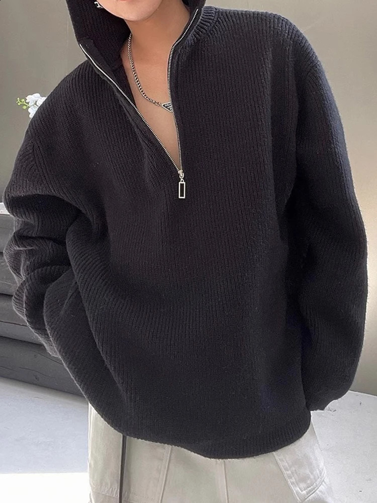 Streetwear Fashion Mens Knitted Hoodies 2025 Spring Trendy Zipper Hooded Sweatshirts Men Solid Color Long Sleeve Knit Sweaters 241224
