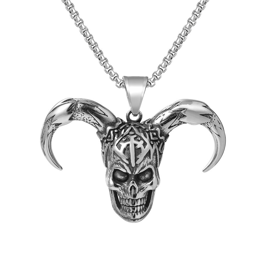 Wolf Tide Jewelry Titanium Steel Men's Hip Hop Necklace Stainless Clown's Head Horn Skull Pendant Personality Accessories Bijoux Collar Whol