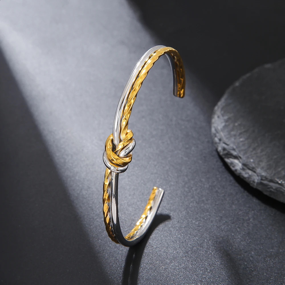 Clssic Stainless Steel Mix Color Bangle for Men Women Trendy Circular Geometric Open Knot Cuff Bangle Noeud Armband Pulseiras 241227