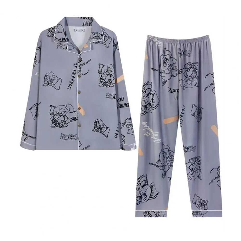 Plaid Print Pajamas Set Men Pajama Set Mens Plaid Print Pajama Set with Long Sleeve Shirt Elastic Waist Pants Casual for SpringXJ241227