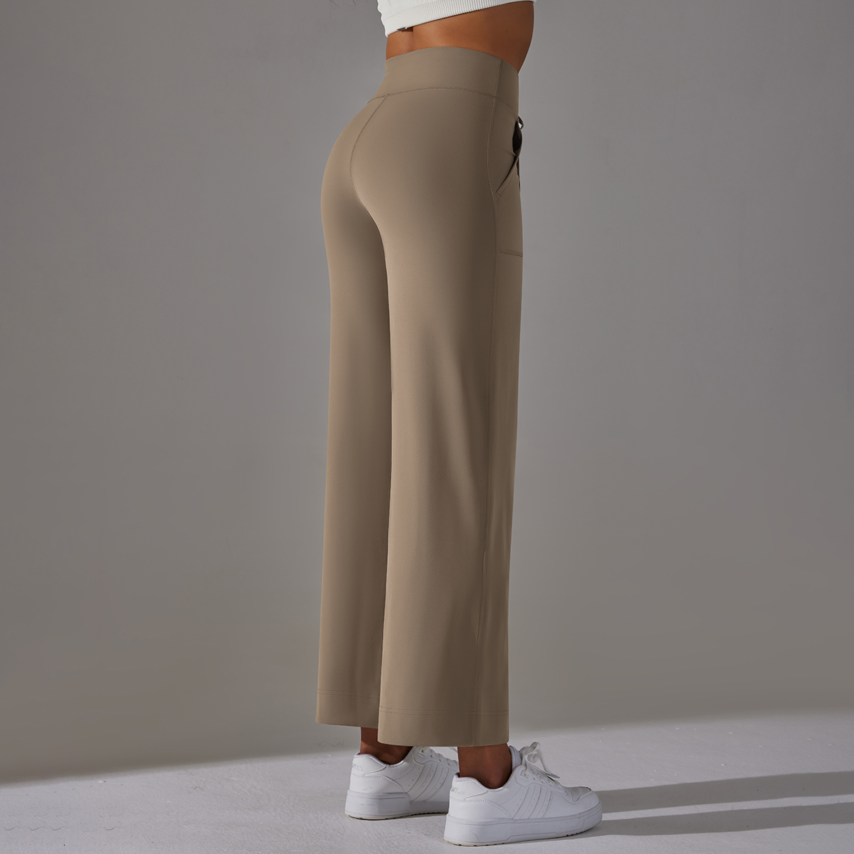 Women Wide Leg Flare Pants With Pockets Drawstring Sports Trousers High Waist Flared Yoga Leggings Fiess Running Jogg