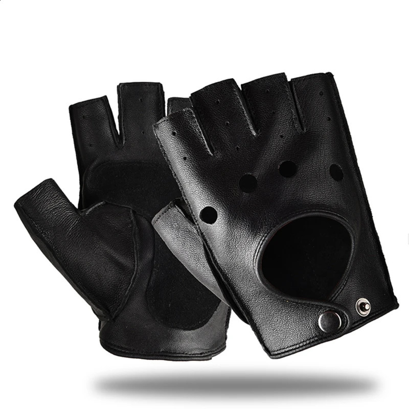 Unisex Half-Finger Gloves Artificial Leather Punk Fashion Hip-Hop Driving Motorcycle Performance Party Fingerless Mittens 241227