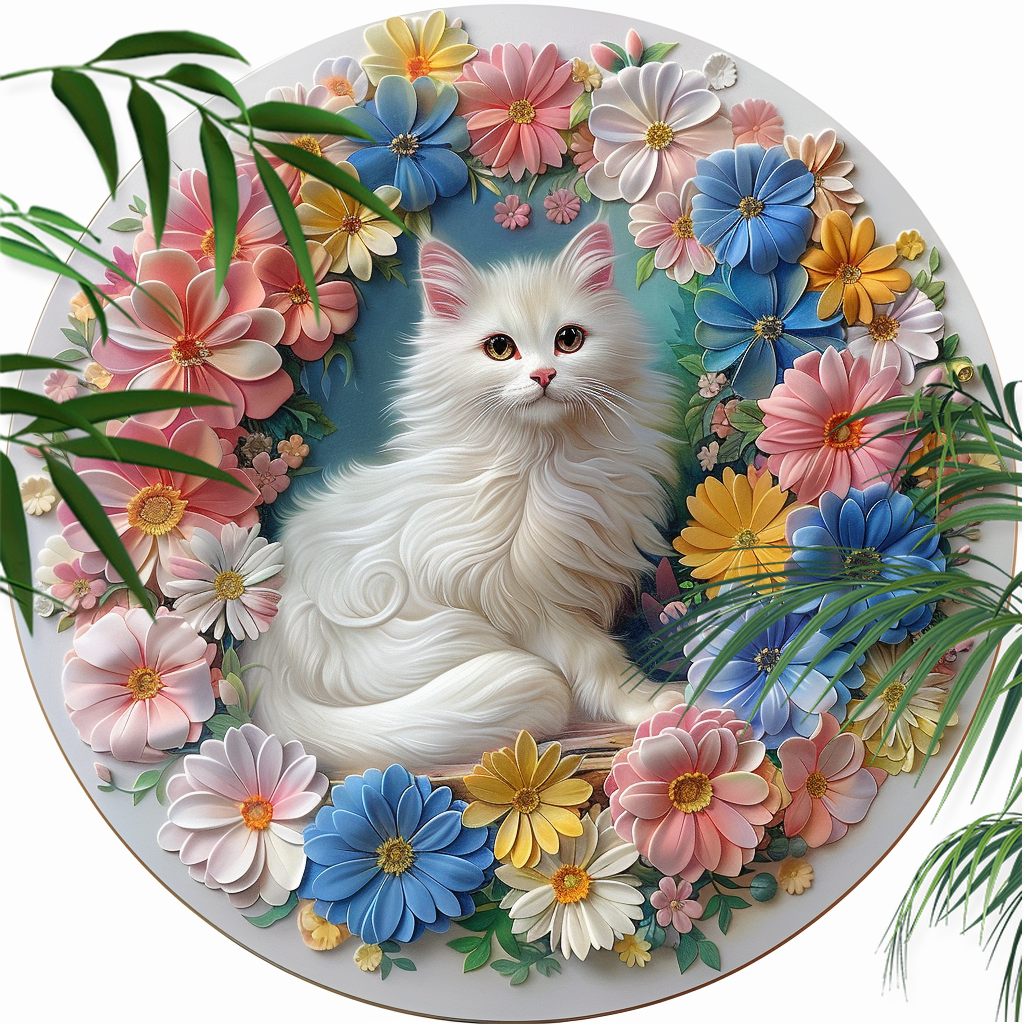 Angola Cat Aluminum Pet Ornaments - Customizable Circular Decorative Paintings for Pet Souvenir Tombstones