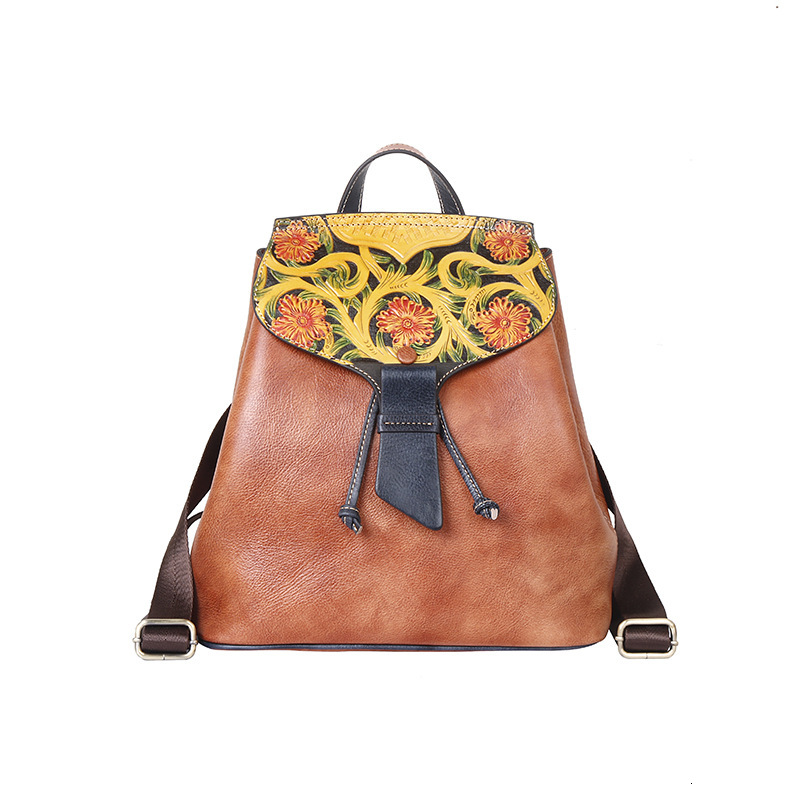 2023 New Women's Shoulder Cover Layer Leather Embossed Personalized Backpack Straight