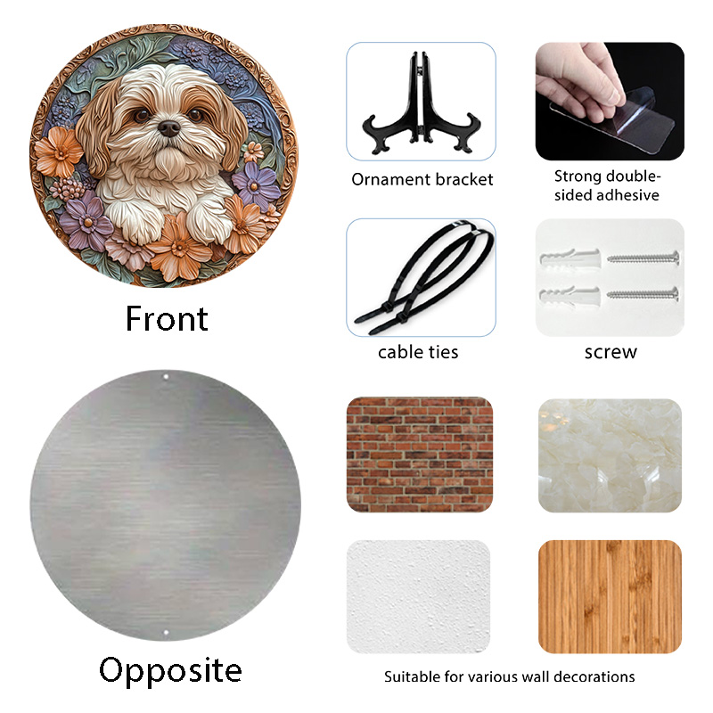 Customizable Circular Aluminum Pet Memorial Decoration Painting - Premium Quality Waterproof Pet Souvenir Tombstone for Dogs