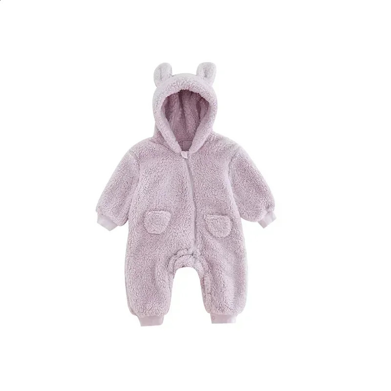 Cute Cartoon Baby Rompers Autumn Warm Fleece Infant Jumpsuits 0-2 Years Baby Boys Girls Homewear Clothing for Winter 241226