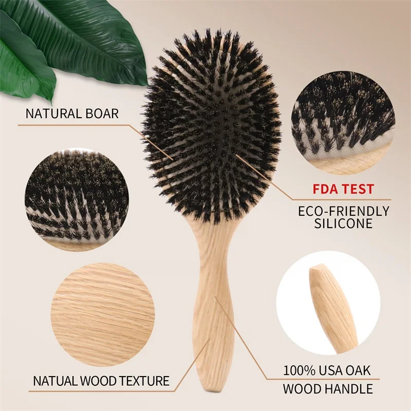 Soft Boar Bristle Hair Brush Wood Brush For Hair Wooden Comb Airbag Brush Hair Straightener Boar Brush 250103