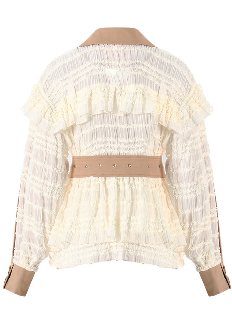 Turn Down Collar Long Sleeve Double Breasted Contrast Color With Belt Blazer For Women 2025 Spring Fashion New Zm622