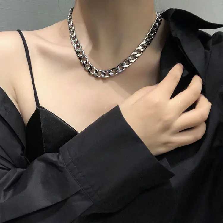 Stainl Steel Chain Necklace Long Hip Hop for Women Men on The Neck Fashion Jewelry Gift Accories Silver Color ChokerXJ241227