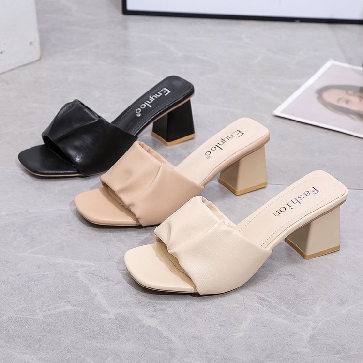 For Ddmywed Slippers Women Wearing High Thick Heels Square Toe Sandals Spring Summer New Korean Version Shoes S Shoe Trend Chinese Brand F Ddmysaturn