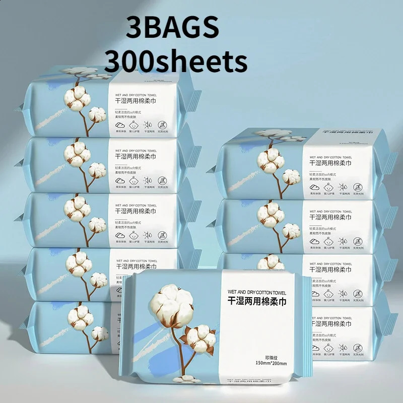 3Bags Set 300PCS Disposable Towel Cleansing Cotton Tissue Wet Dry Wipes Makeup r Pads Skincare Cloth Towel Napkin 241226