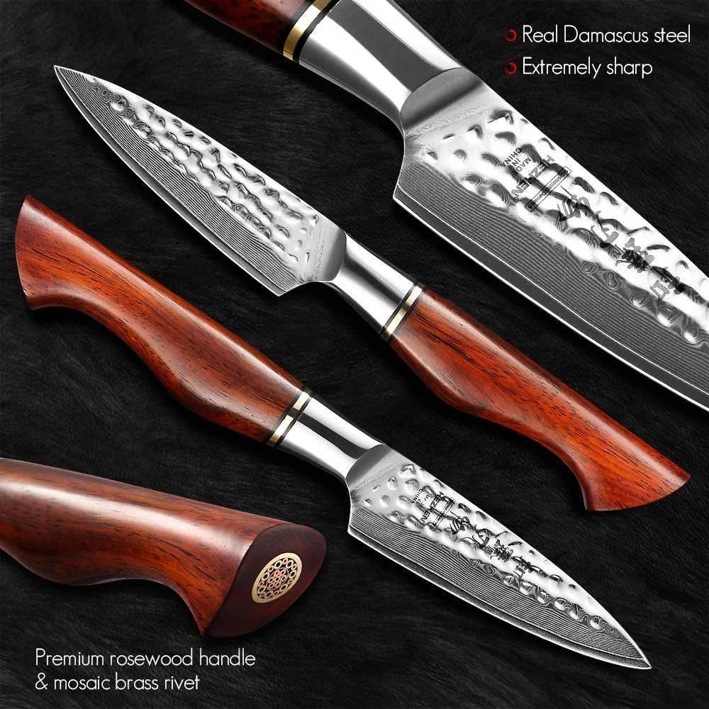 Henan 3.5-inch polishing knife 73 layer powder steel Damascus steel natural redwood handle kitchen accessories with gift box Y241227