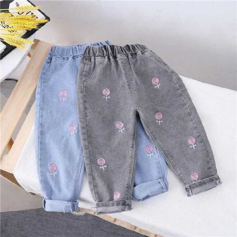 New Korean Version of Foreign Sle Spring and Autumn Dress Girl Jeans Girl Baby Spring and Autumn Smoke Gray Pants Wear Loose W241227