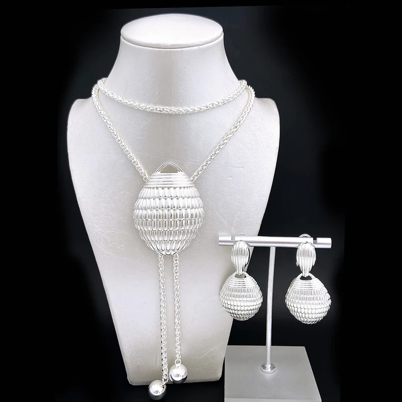 85CM Long Necklace Earrings For Women Adjustable Length Sweater Chain Gold Plated 3PCS Set Fashion Jewelry Wedding Party Gift 241226