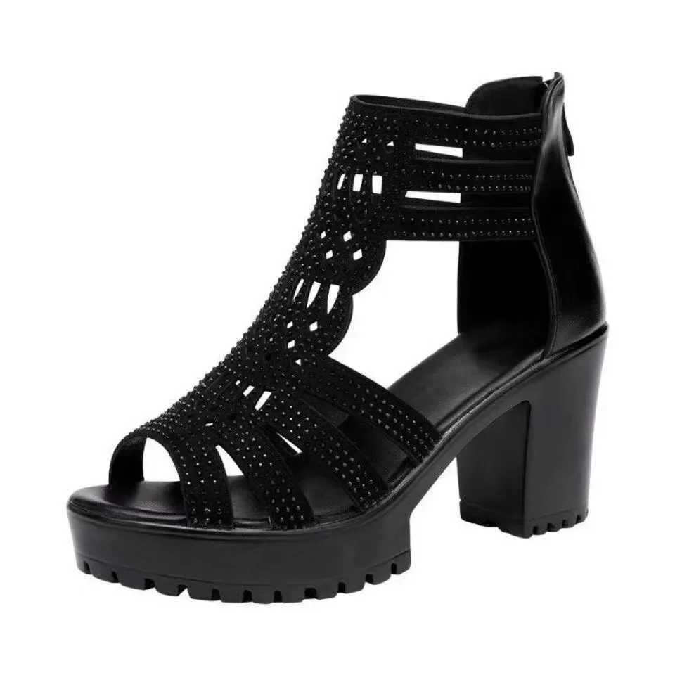 High Quality Lady Platform Sandals Chunky High Heel Open Toe Heels Zip Up Shoes Party Dress Shoes for Girls T241227