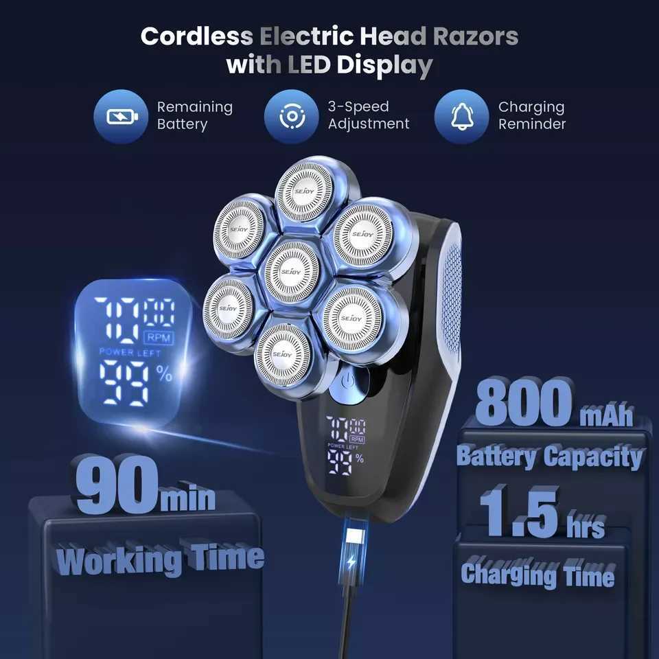 SEJOY 7D 5in1 Electric Shaver Hair Trimmer Bald Head Electric Razor Men Wet Dry W241227