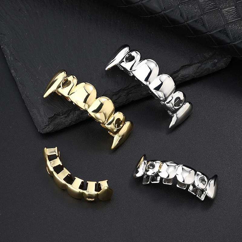HipHop Classic Top/Bottom Teeth Grillz Golden Tooth C Decor Gold Plated Dental Grill Bo Jewelry Women Men Halloween Party W241227
