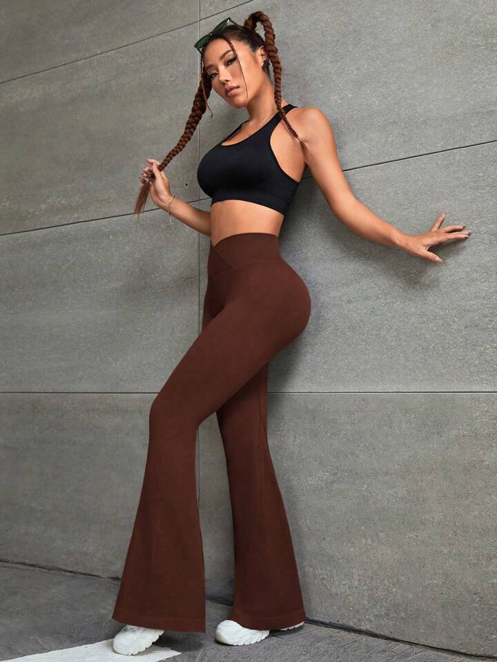 European and American women's fashionable cross waist peach buttocks seamless triple lift buttocks frosted washed thread fitness tight fitting sp
