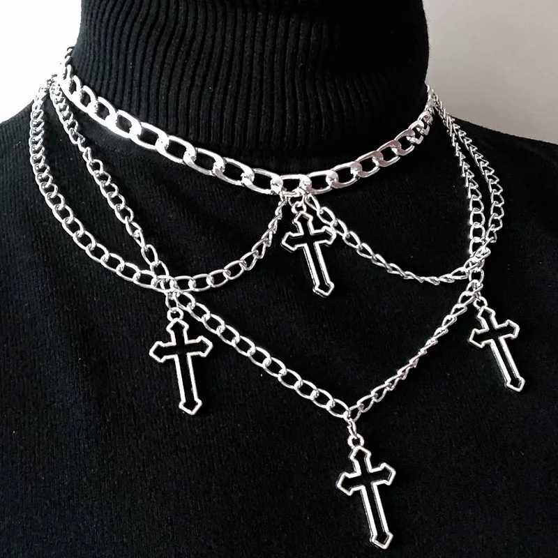 Goth Streetwear Necklaces Grunge Cross Pendants Women Men Neck Chain Indie Jewelry On The Neck 2021 E Girl Choker Aesthetic KpopXJ241227