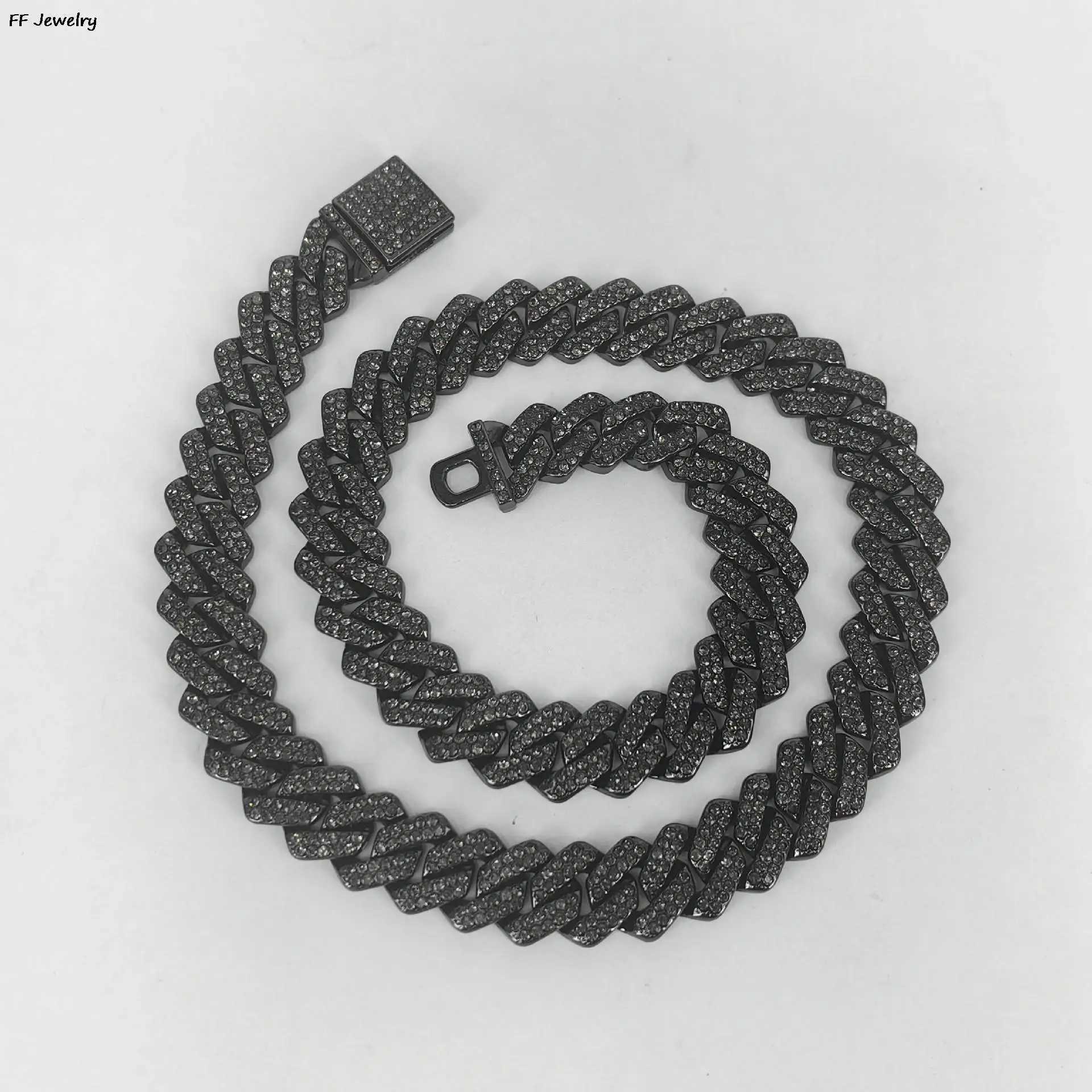 14MM black Cuban Link Chain Hip Hop Men Necklace d out paris chain 2 Row Rhinestone Paved Miami Rhombus Cuban NecklaceXJ241227