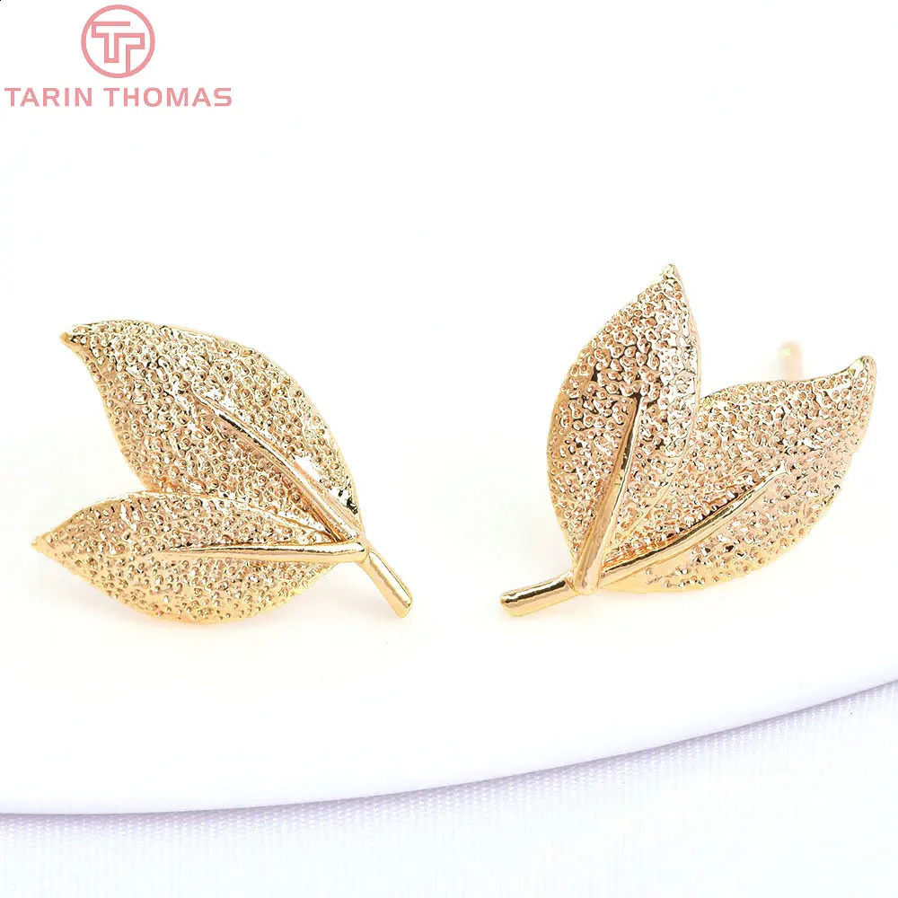 241710PCS Leaf 10.5x15.5MM Gold Color Brass Tree Leaf Leaves Stud Earrings Pins High Quality Jewelry Findings Accessories 241227