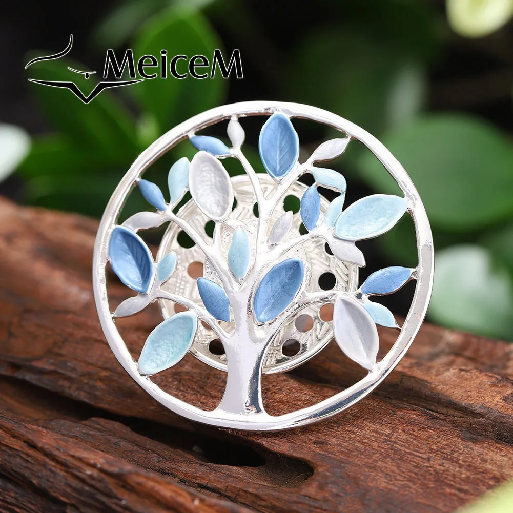 MeiceM Magnetic Button Brooch Zinc Alloy Geometric Round Tree Of Life Drop Oil Cutout Elegant All-In-One Brooch For Women 241227