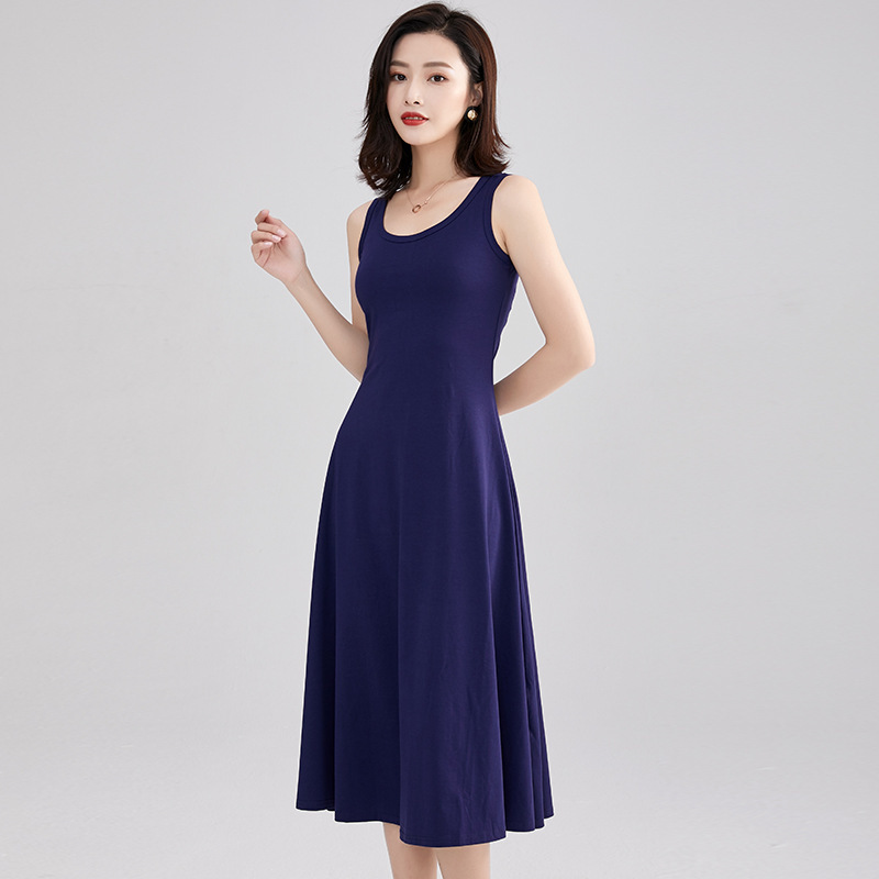 X11281 dress suspender skirt Korean version tall vest fashion sleeveless round neck slim mid-length skirt