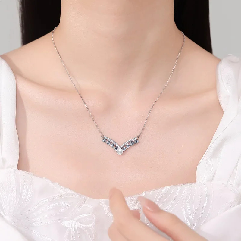 Natural Freshwater Pearls 925 Sterling Silver 08ct D Color Pendant Necklace for Women Sparkling Party Fine Jewelry 241226