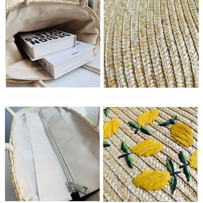 New Hand-made Embroidered Straw Bag Ladies Hand Bill Shoulder Large Capacity Basket