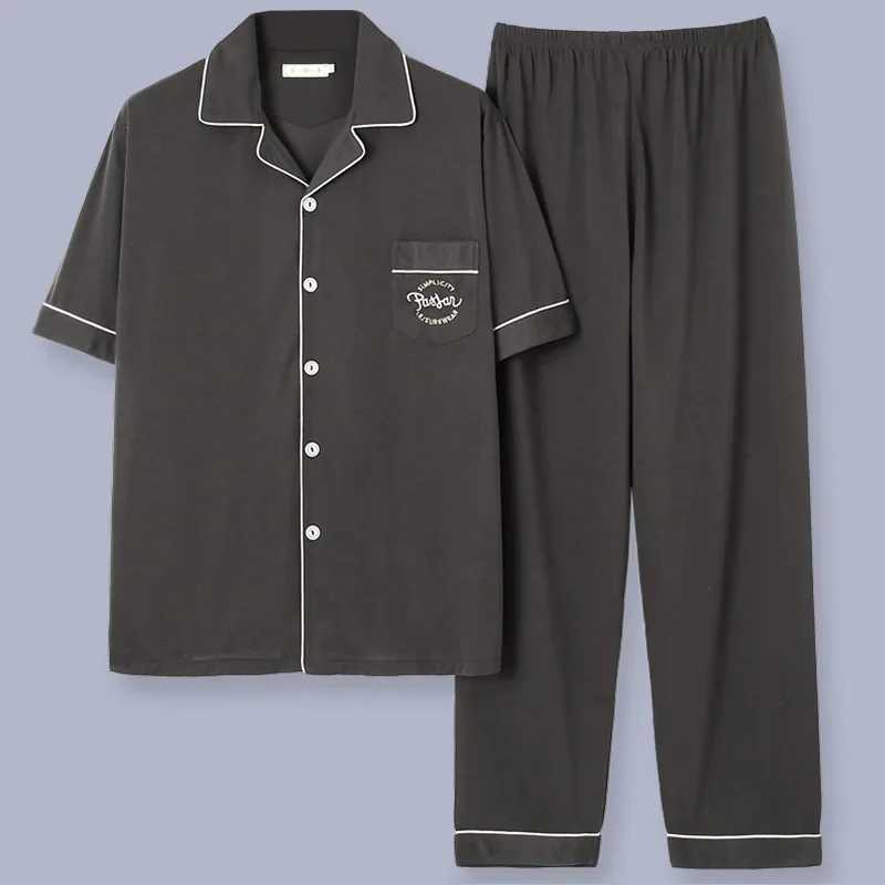 Mens Pajamas Summer Thin Casual Sleep Wear Set Cotton Short-sleeved Night Clothing Pyjamas Suit Male Unisex Home-wear GentlemenXJ241227