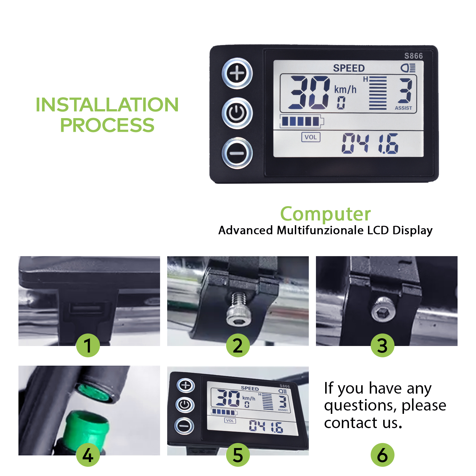Electric Bike LCD Display Meter S866 with USB & UART Connectivity for Mountain eBike Accessories