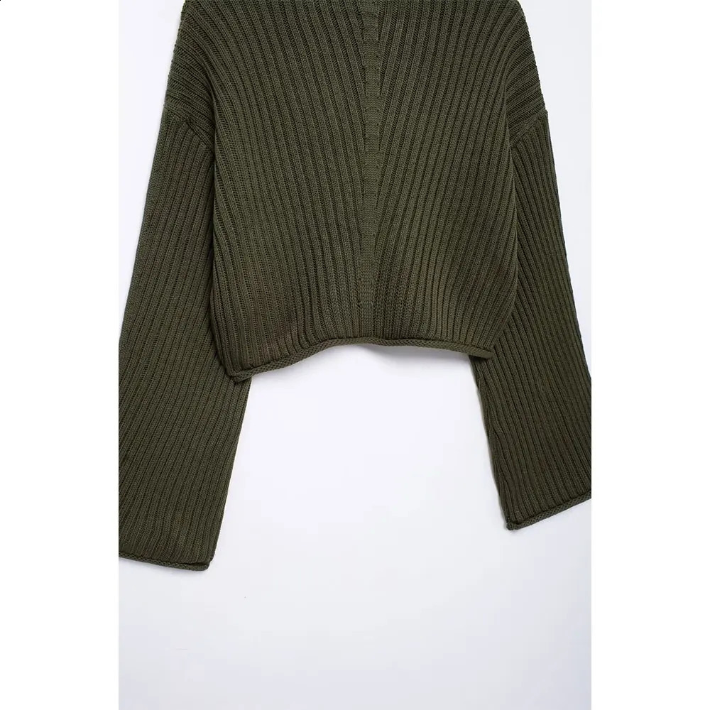 DUOPERI Women Fashion Green Knitted Sweater Long Sleeves Turtleneck Pullover Female Chic Lady Casual Crop Tops 241223