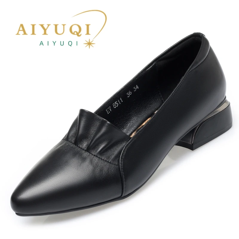 AIYUQI Women's Shoes Big Sizes Genuine Leather Slip-on Women's Banquet Shoes Fashion Red Pointed Shoes Women