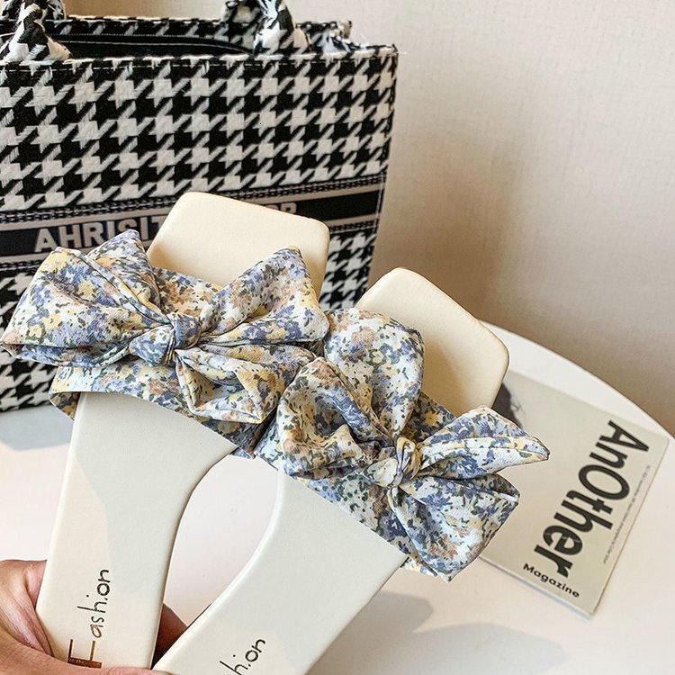 Ddmywed Summer Small Floral Bow Slippers For Women's New Outdoor Casual Vacation Style Flat Bottomed Beach Sandals Chinese Brand Shoes F1227-13 d