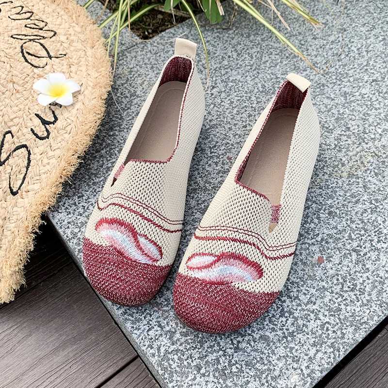 High Quality Loafers Womens Square Toe Breathable Slip on Square Toe Mesh Women Flats Shoes Soft Bottom Knit Ballet Flats Shoes T241227