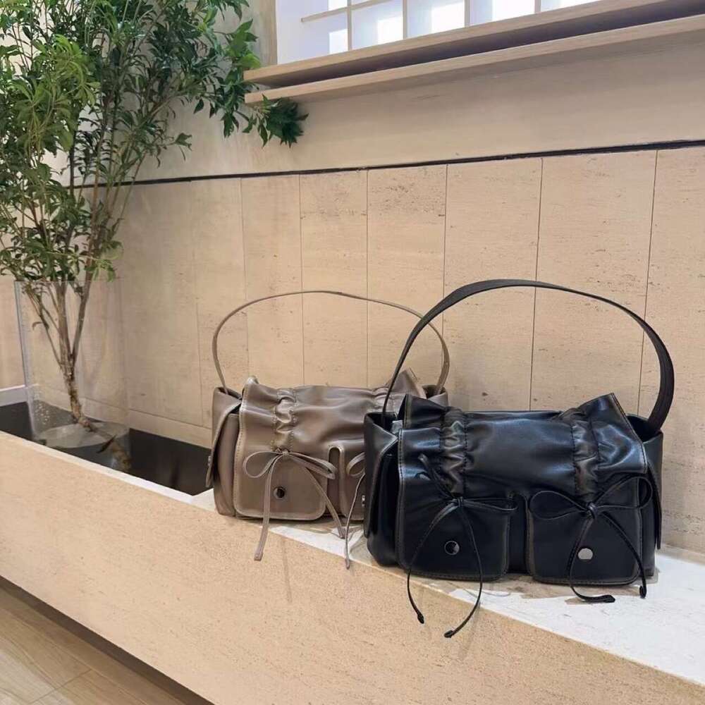 Abandoned Earth Style Dark Punk Motorcycle Versatile Pleated Bow Tote Pillow Bento Drawstring Hand-held Armpit Bag