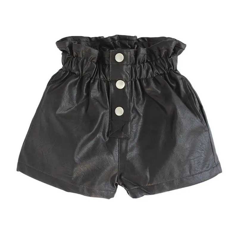 2022 Spring/Summer Autumn Girls Fashion Pu Leather Shorts with Buttons W241227