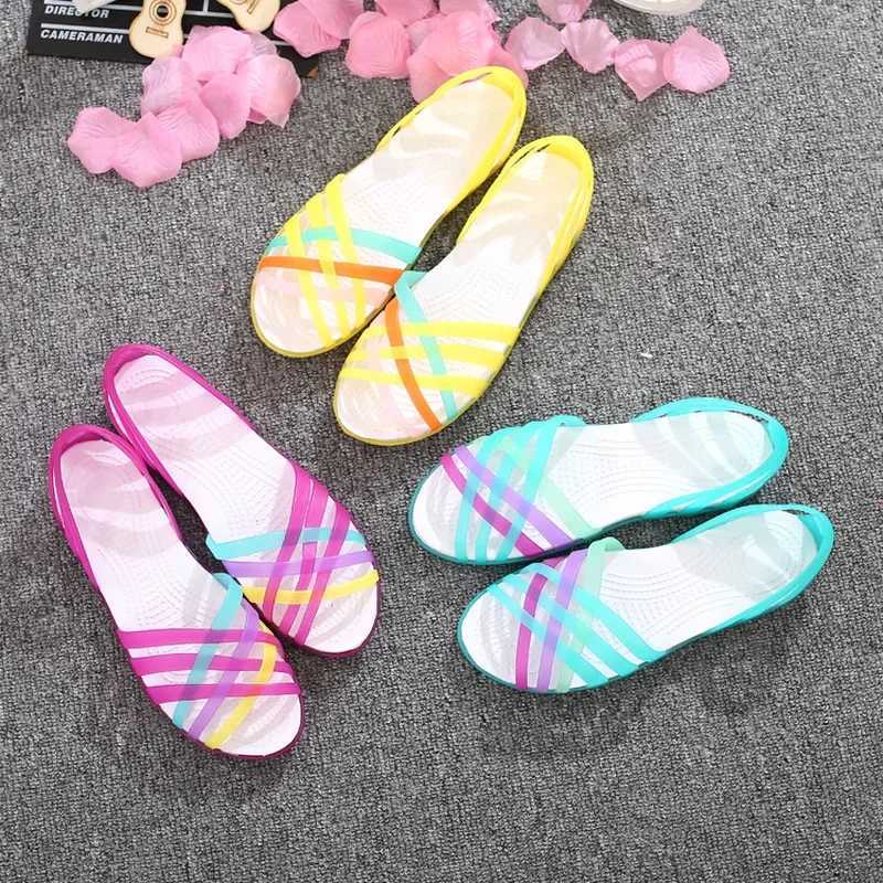 High Quality Comemore Womens Sandals Jelly Peep Toe Female Flat Beach Shoes Slip on Slides Casual Ladies Summer Footwear T241227