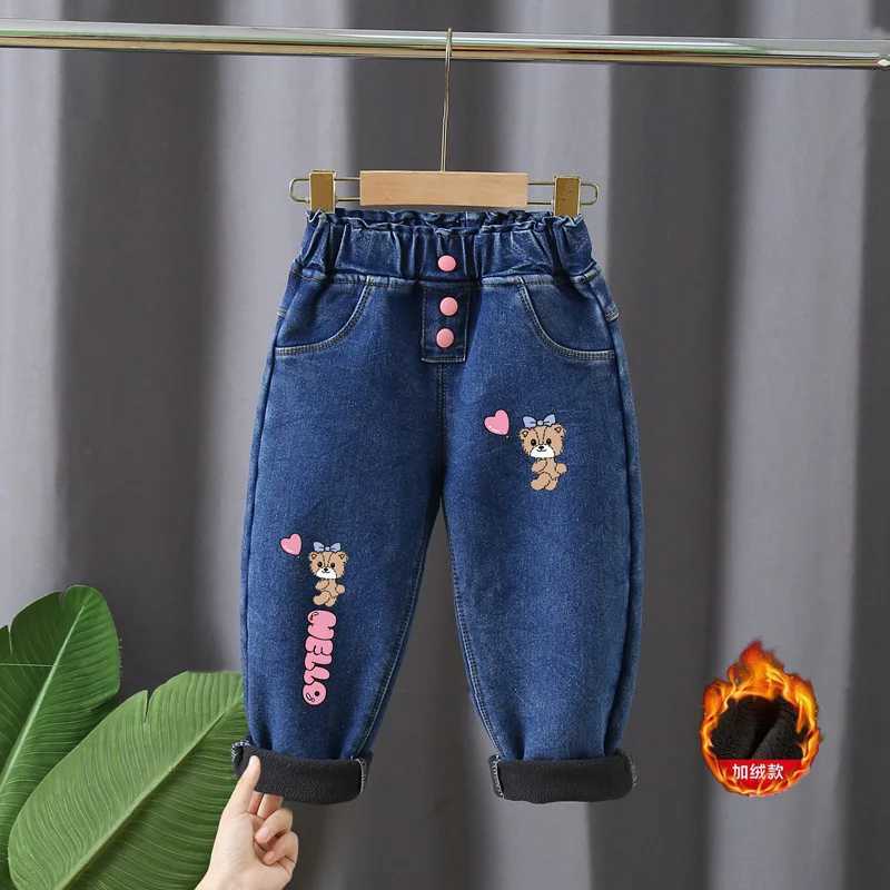 Baby Winter Jeans Children Thick Velvet Warm Denim Pants for Girls Slim Leggings Kids Blue Fleece Trousers 2024 New W241227