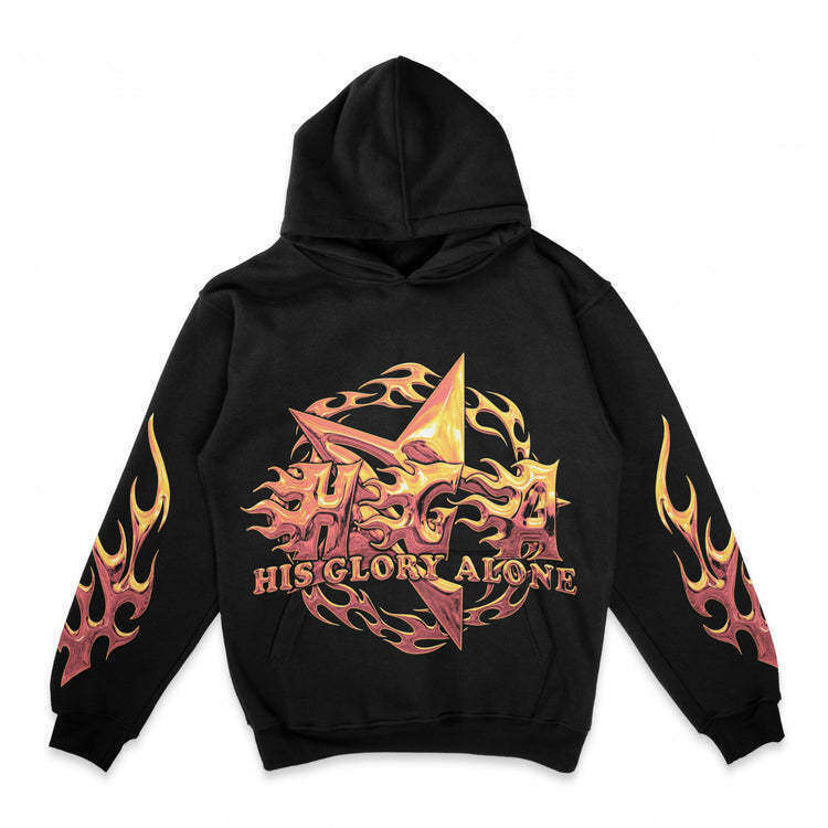 American fashion trend new flame print hip-hop loose fitting men's and women's couple hoodie