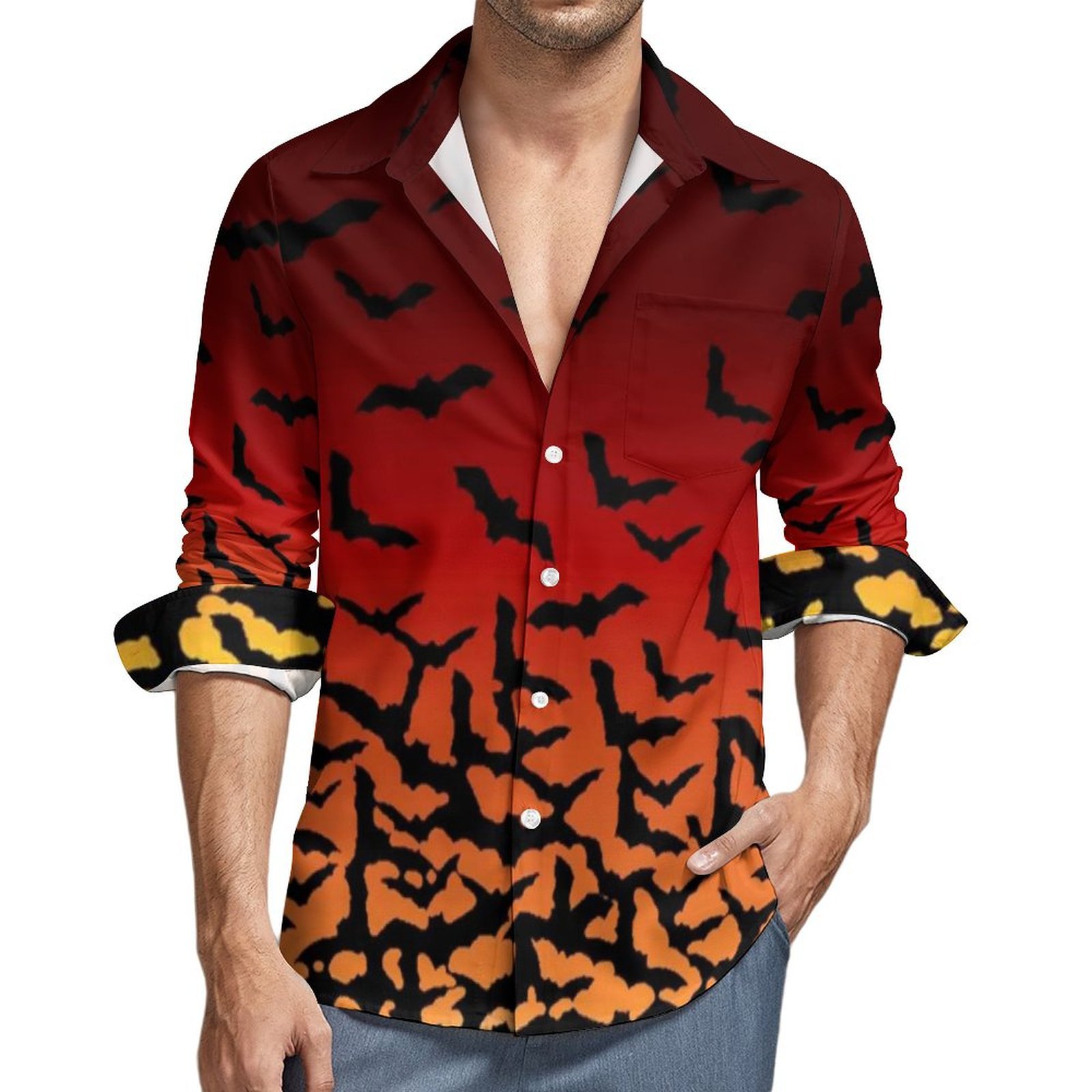 Men's Casual Shirts Banana Print Shirt Men Funny Fruit Autumn Aesthetic Custom Blouses Long Sleeve Loose Oversize Clothing Idea