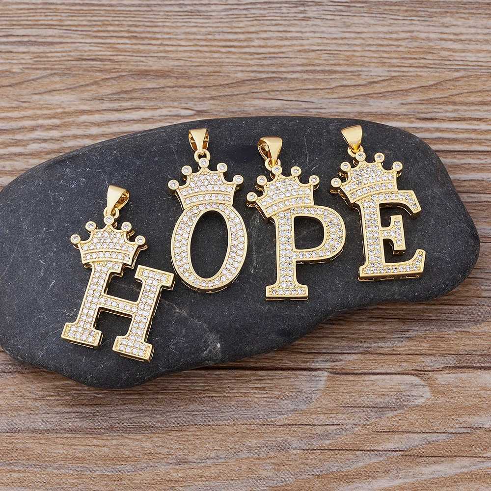 New Design 26 Letters A-Z Zircon Crown Initial Alphabet Pendant Necklace Handsome Punk Hip-Hop Style Choker Chain Jewelry GiftXJ241227