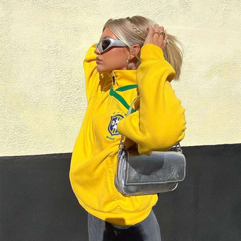Ins style women's clothing 24 autumn/winter personalized embroidery loose casual cardigan hooded sweatshirt