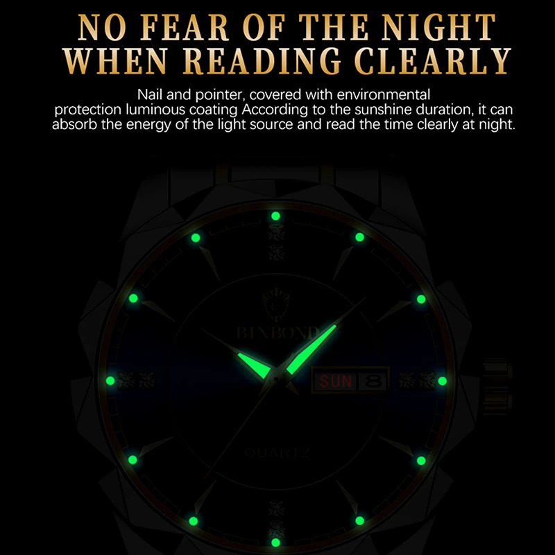 BINBOND B5552 Quartz Womens Watches 30M Waterproof Luminous Date Wristwatch Fashion Business 241225