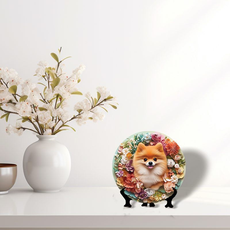 Customizable Pomeranian Pet Ornaments - Circular Aluminum Decorative Paintings | Unique Pet Souvenir Tombstones