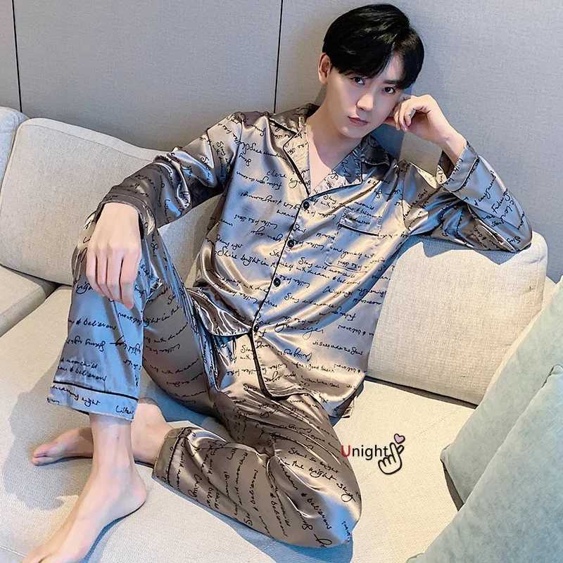 Men Silk Pajamas Trousers Suit Men Full Body Pajama Homewear Oversize Sleepwear Luxury Pajamas for Autumn Winter 5XLXJ241227