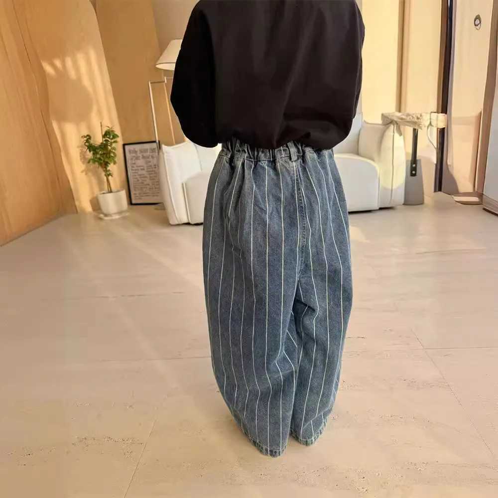 2024 Spring Summer Kids jeans fashion Boys Vertical stripes denim wide leg pants Girls loose casual Trousers W241227