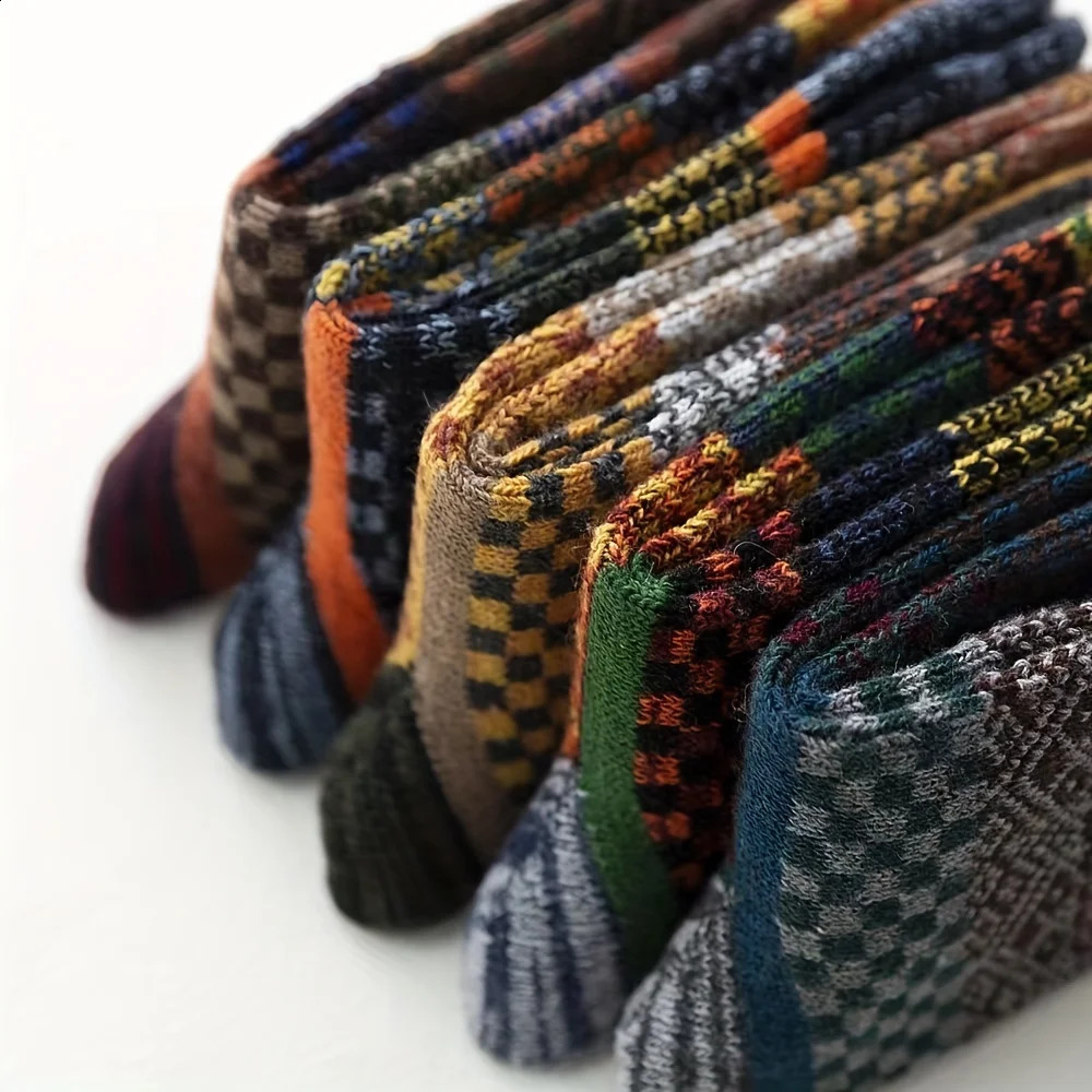 5pairs Unisex Ethnic Style Vintage Thick Wool Warm Crew Men Socks Soft UltraComfortable High Quality Breathable Womens Sock 241227