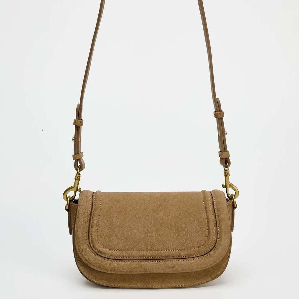 ZR Home 2024 Autumn/Winter New Women's Dark Brown Saddle Flip Shoulder Casual Fashion Suede Crossbody Bag